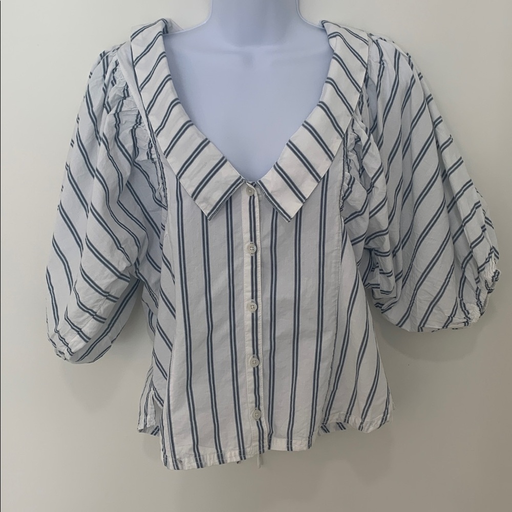 Free People Striped Blouse Tie Back Detail - Sz M - Picture 2 of 6